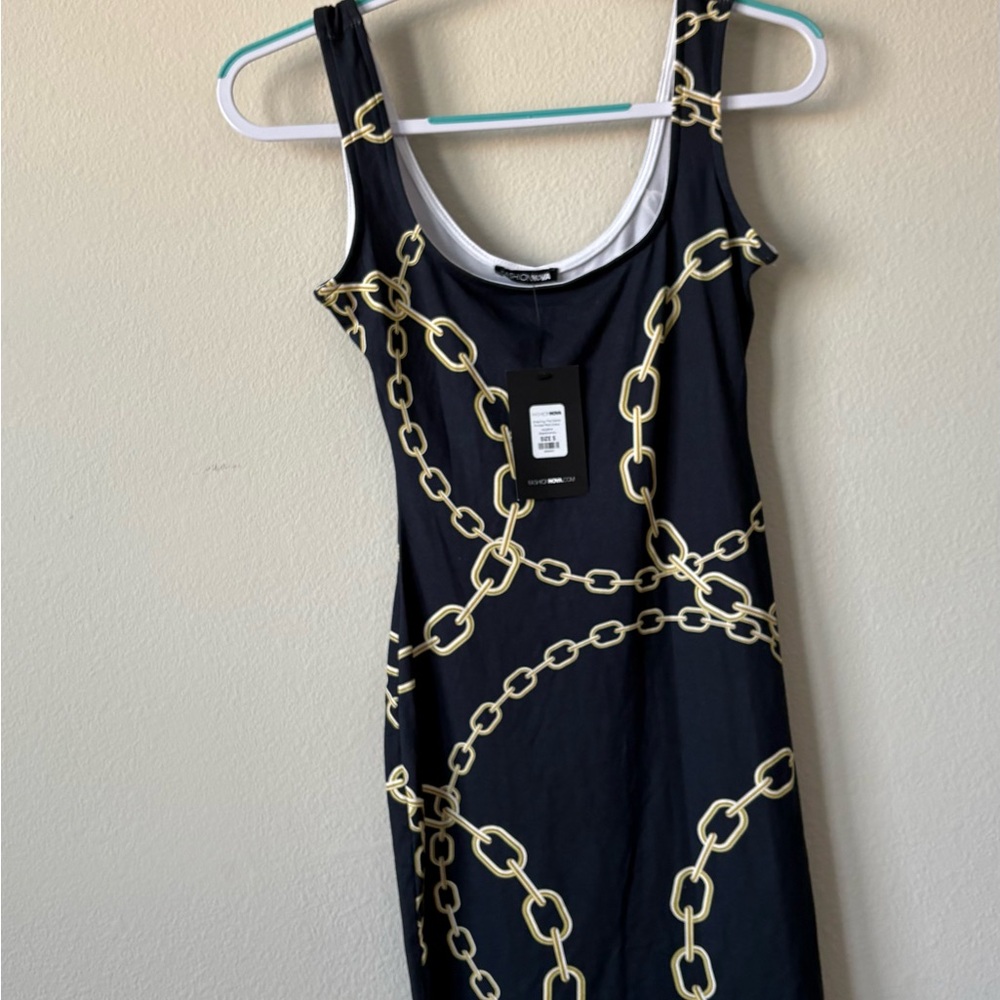 Chain Print Black Dress
